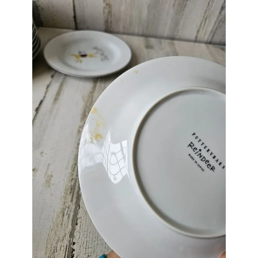Pottery Barn‎ cupid reindeer salad plate Xmas bow 8.5